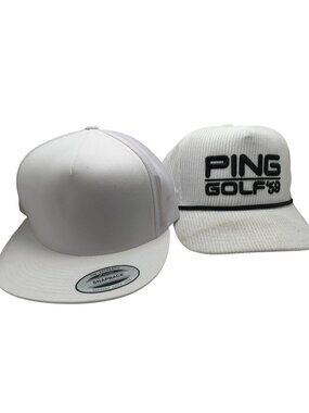 Yupoong & Ping Golf Hats Adjustable White Corduroy & Mesh Snapback Caps